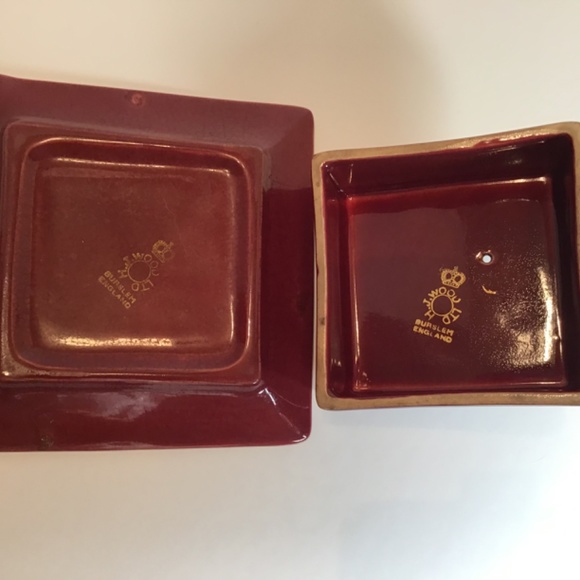 Vintage H. J. WOOD LTD Burslem England Ceramic Maroon Burgundy Butter Dish - Picture 5 of 6